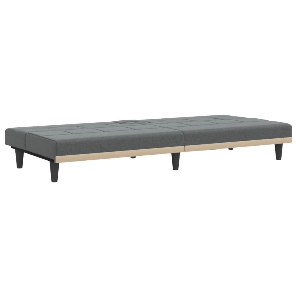 Sofá-cama com suportes para copos tecido cinzento-escuro