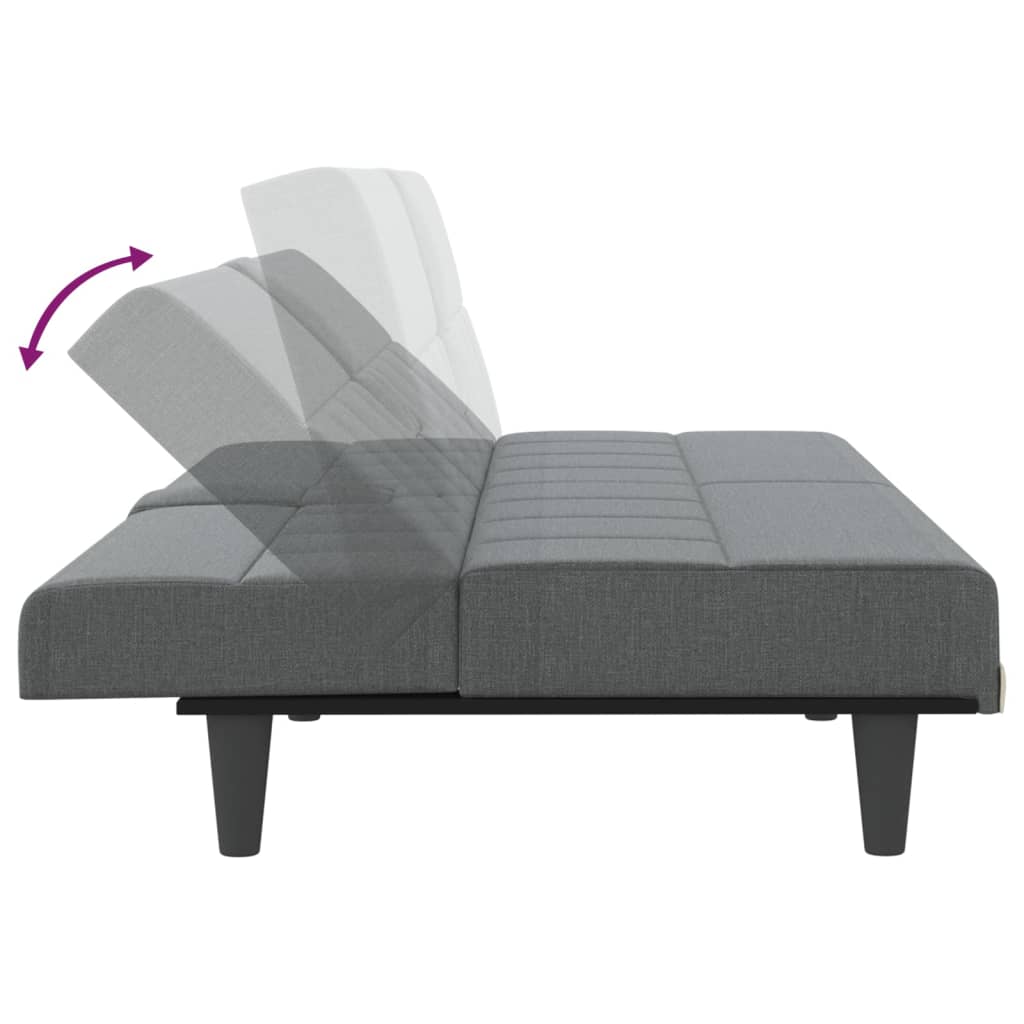 Sofá-cama com suportes para copos tecido cinzento-escuro