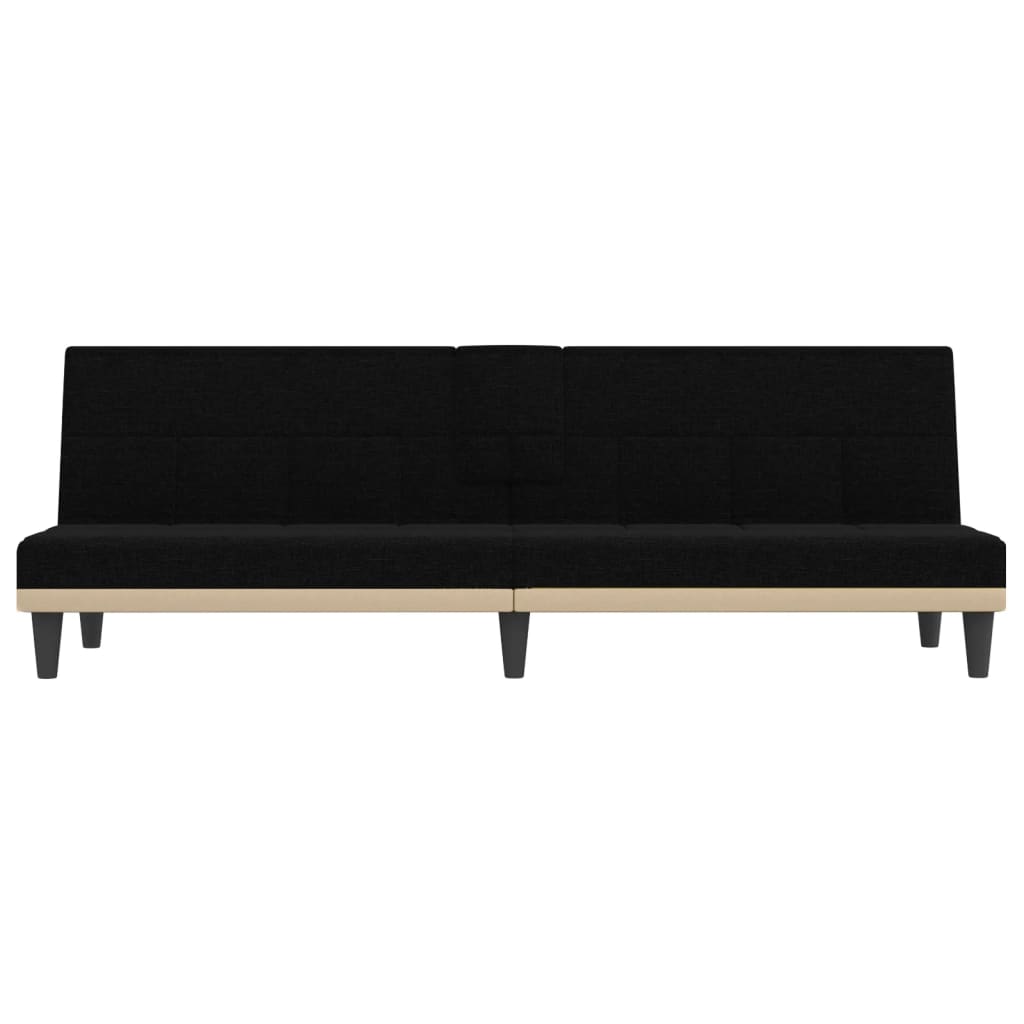 Sofá-cama com suporte para copos tecido preto