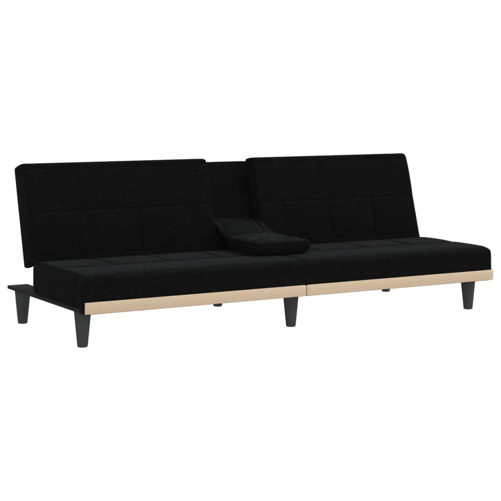 Sofá-cama com suporte para copos tecido preto