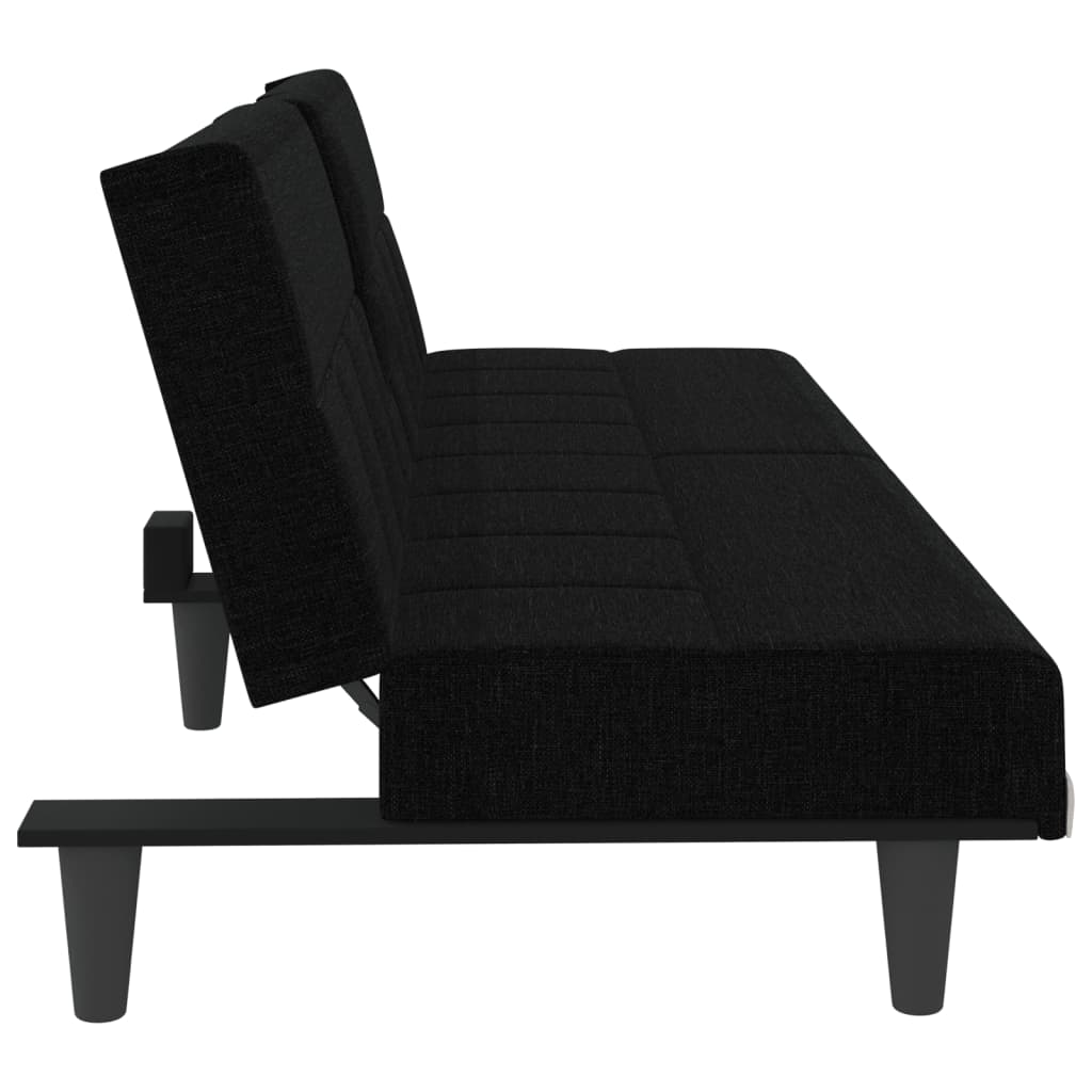 Sofá-cama com suporte para copos tecido preto