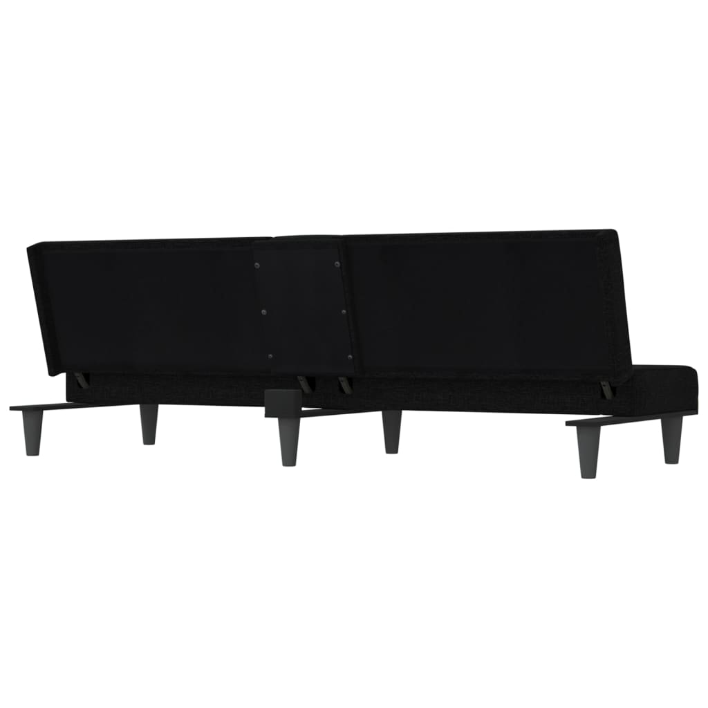 Sofá-cama com suporte para copos tecido preto