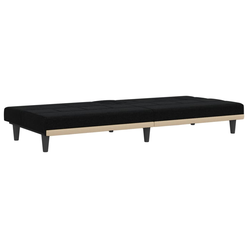 Sofá-cama com suporte para copos tecido preto