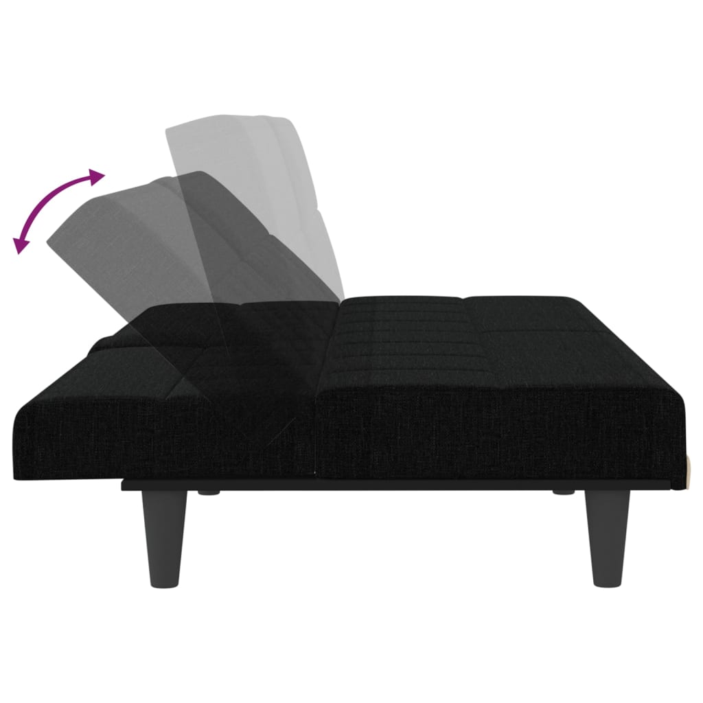 Sofá-cama com suporte para copos tecido preto