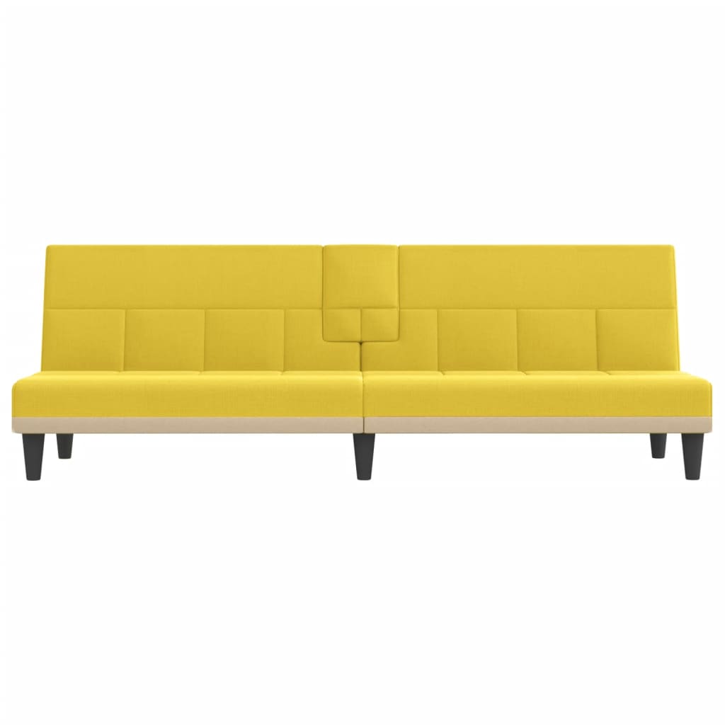 Sofá-cama com suportes para copos tecido amarelo-claro