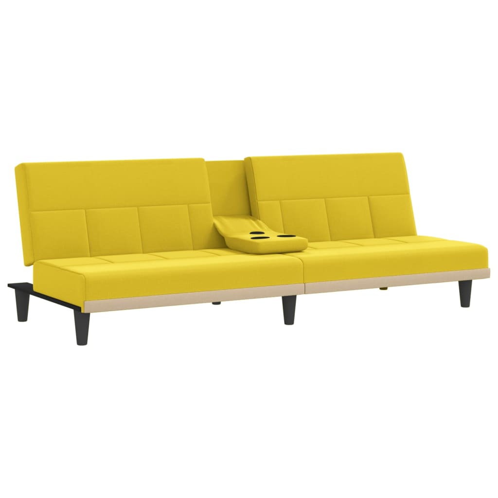 Sofá-cama com suportes para copos tecido amarelo-claro