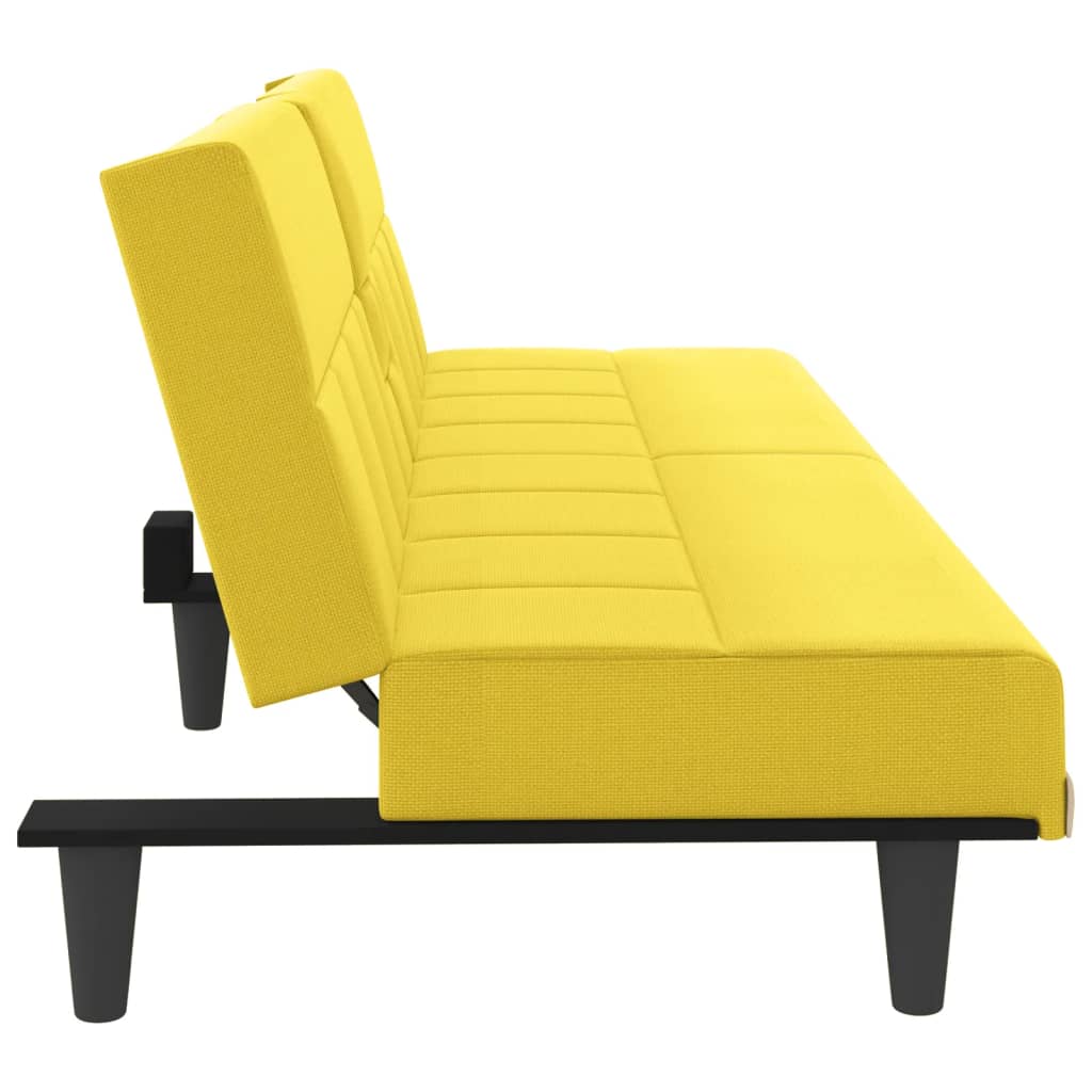 Sofá-cama com suportes para copos tecido amarelo-claro
