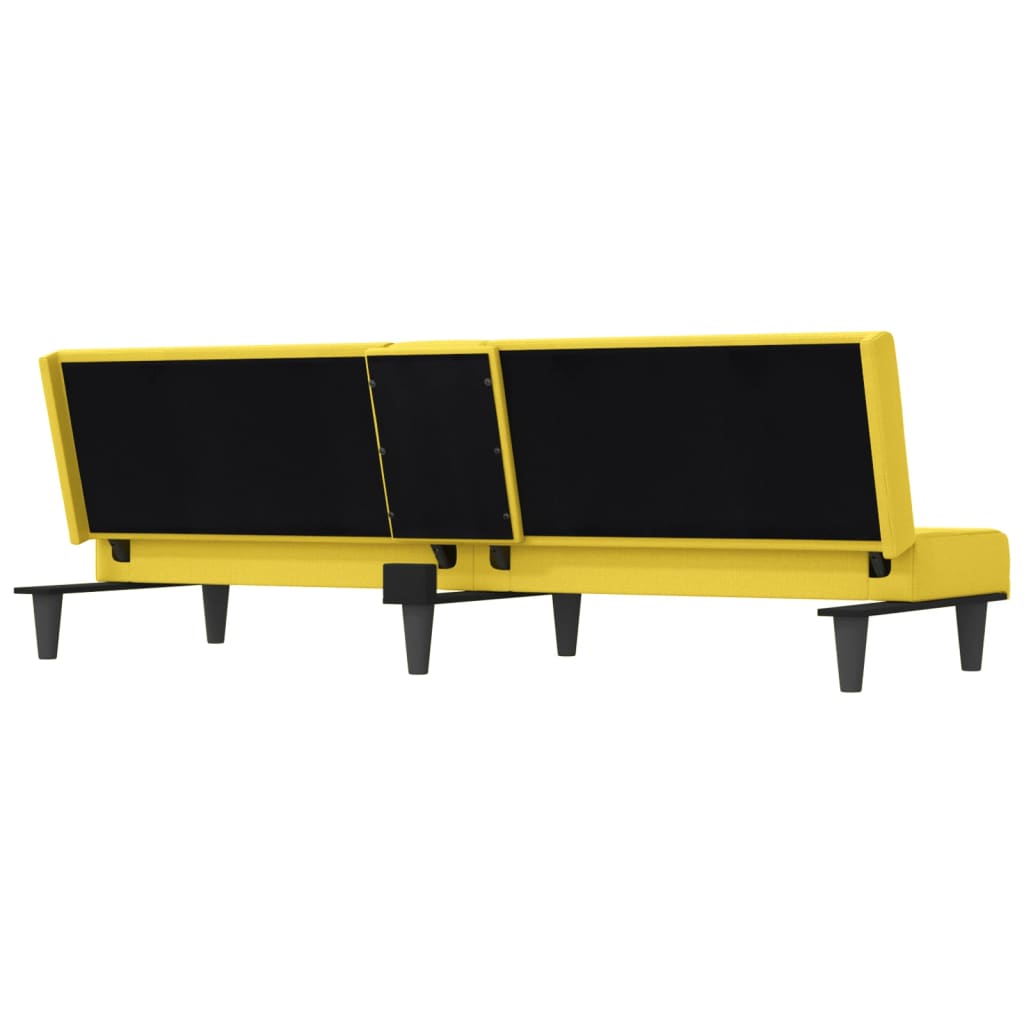 Sofá-cama com suportes para copos tecido amarelo-claro