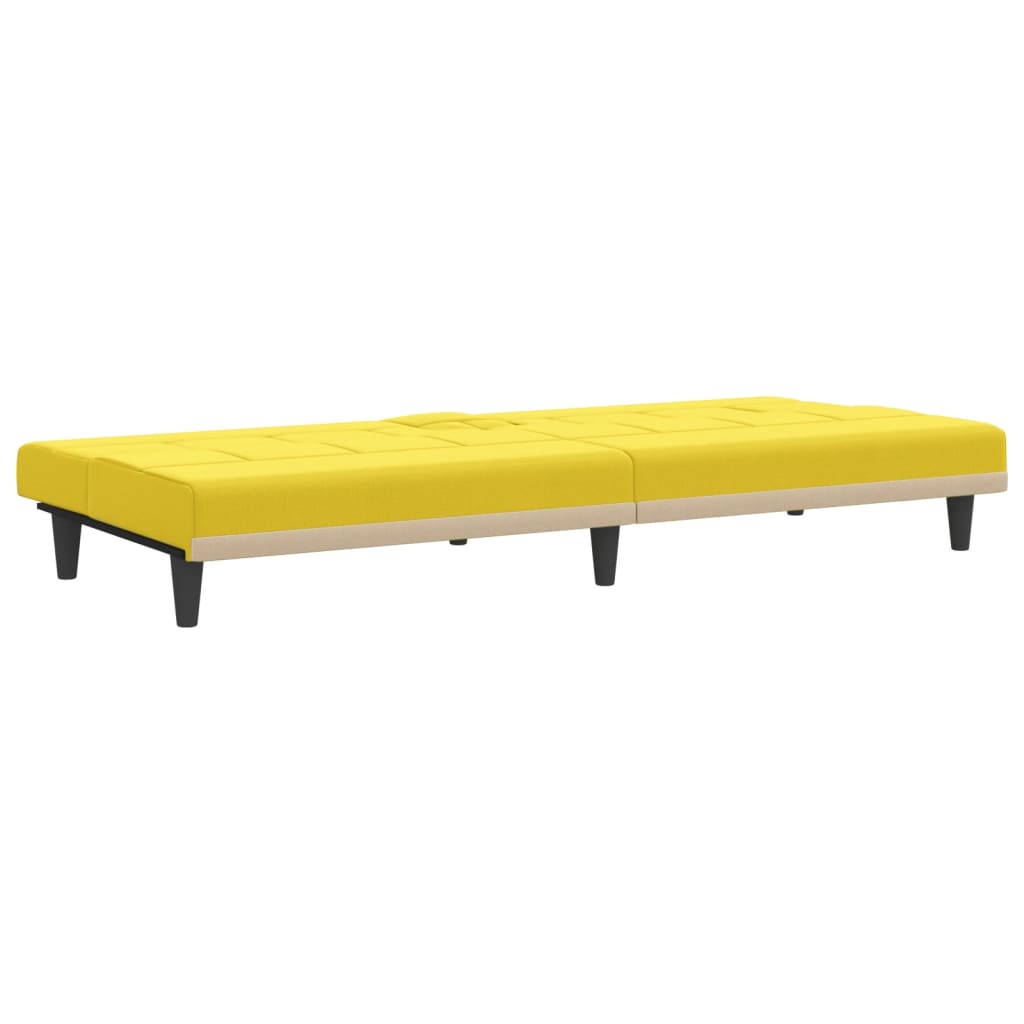Sofá-cama com suportes para copos tecido amarelo-claro
