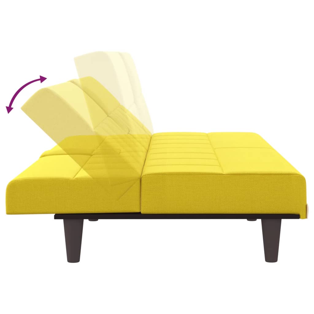 Sofá-cama com suportes para copos tecido amarelo-claro