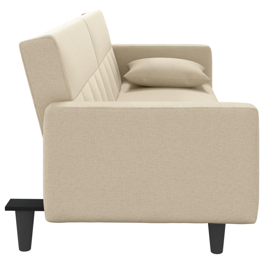 Sofá-cama com almofadões tecido cor creme
