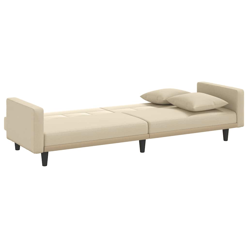 Sofá-cama com almofadões tecido cor creme