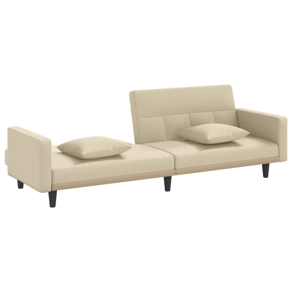 Sofá-cama com almofadões tecido cor creme