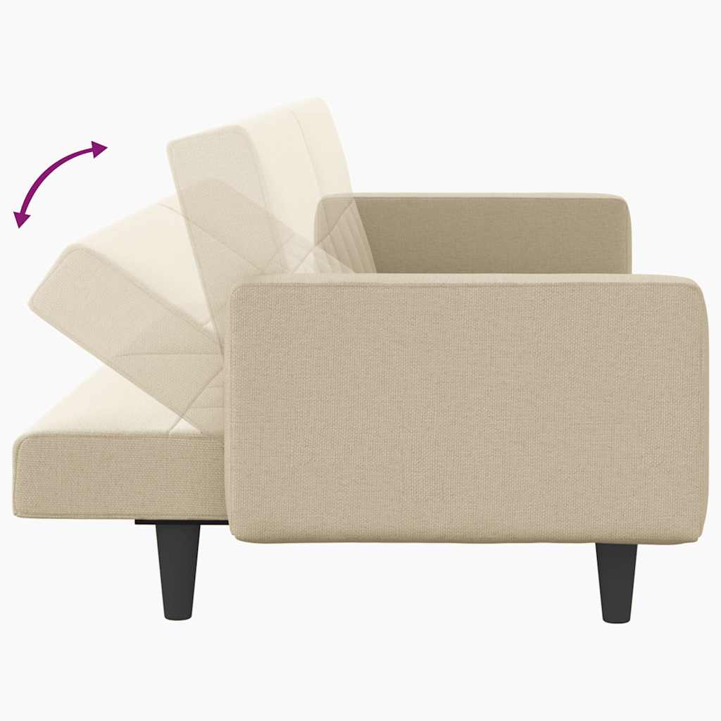 Sofá-cama com almofadões tecido cor creme