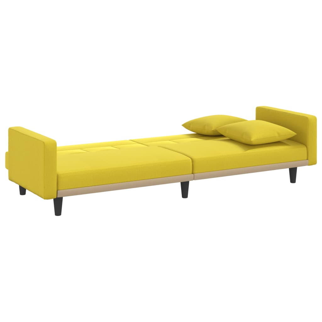 Sofá-cama com almofadões tecido amarelo-claro