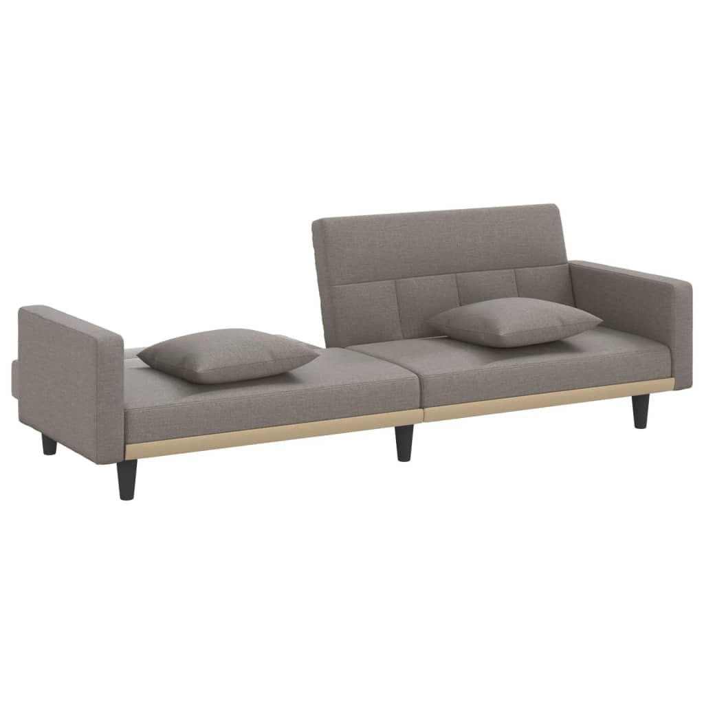 Sofá-cama com almofadões tecido cinzento-acastanhado