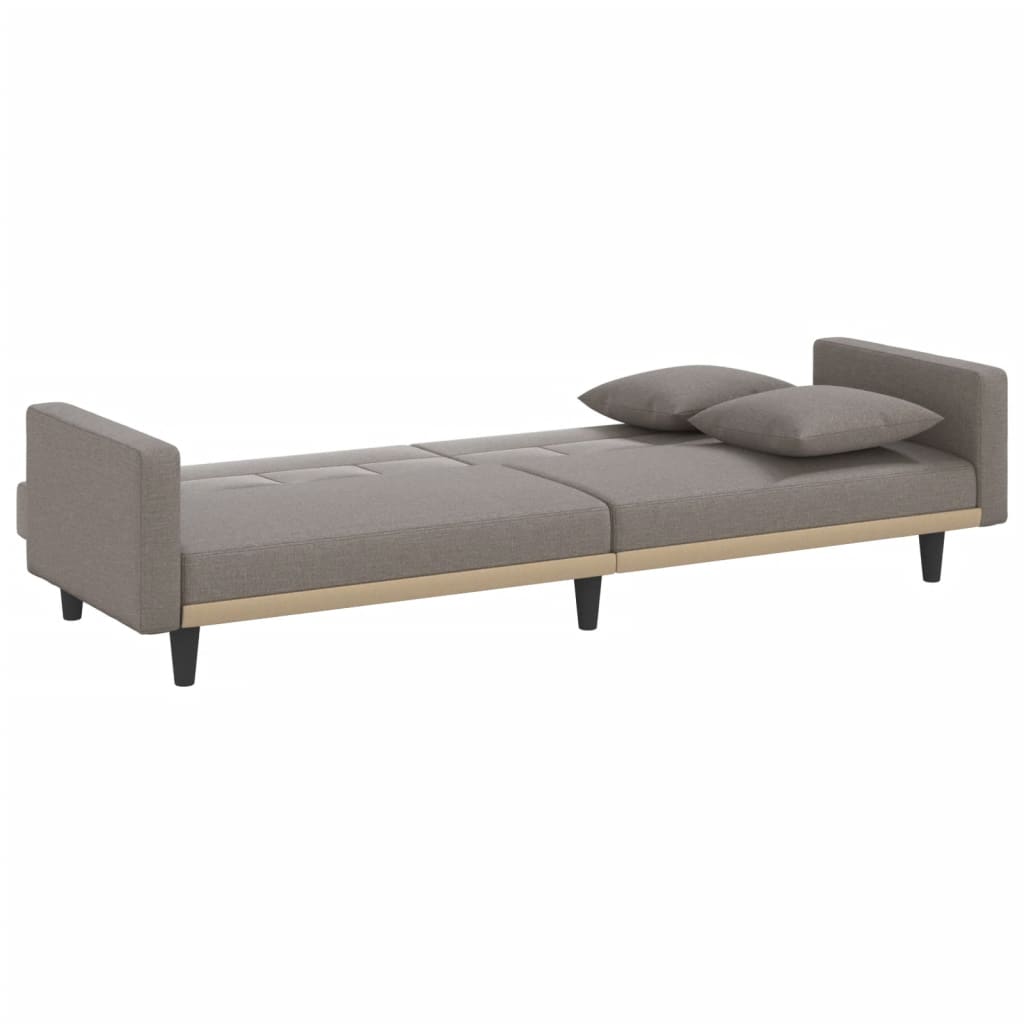 Sofá-cama com almofadões tecido cinzento-acastanhado