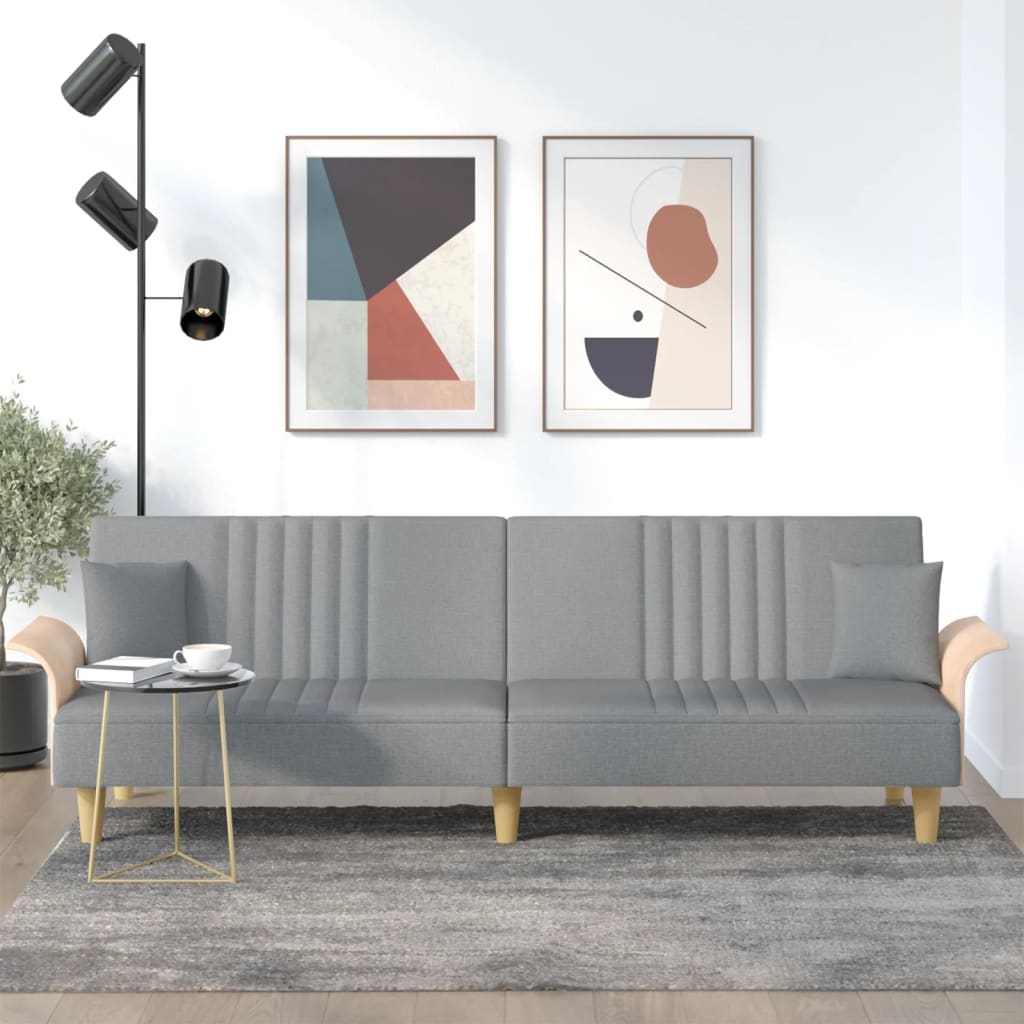 Sofa bed with armrests in light grey fabric