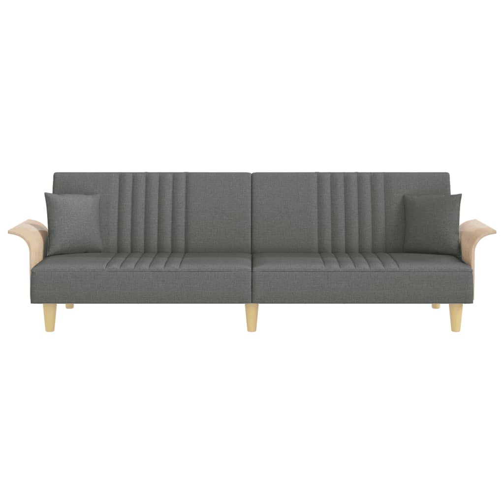 Sofá-cama com apoio de braços tecido cinzento-escuro