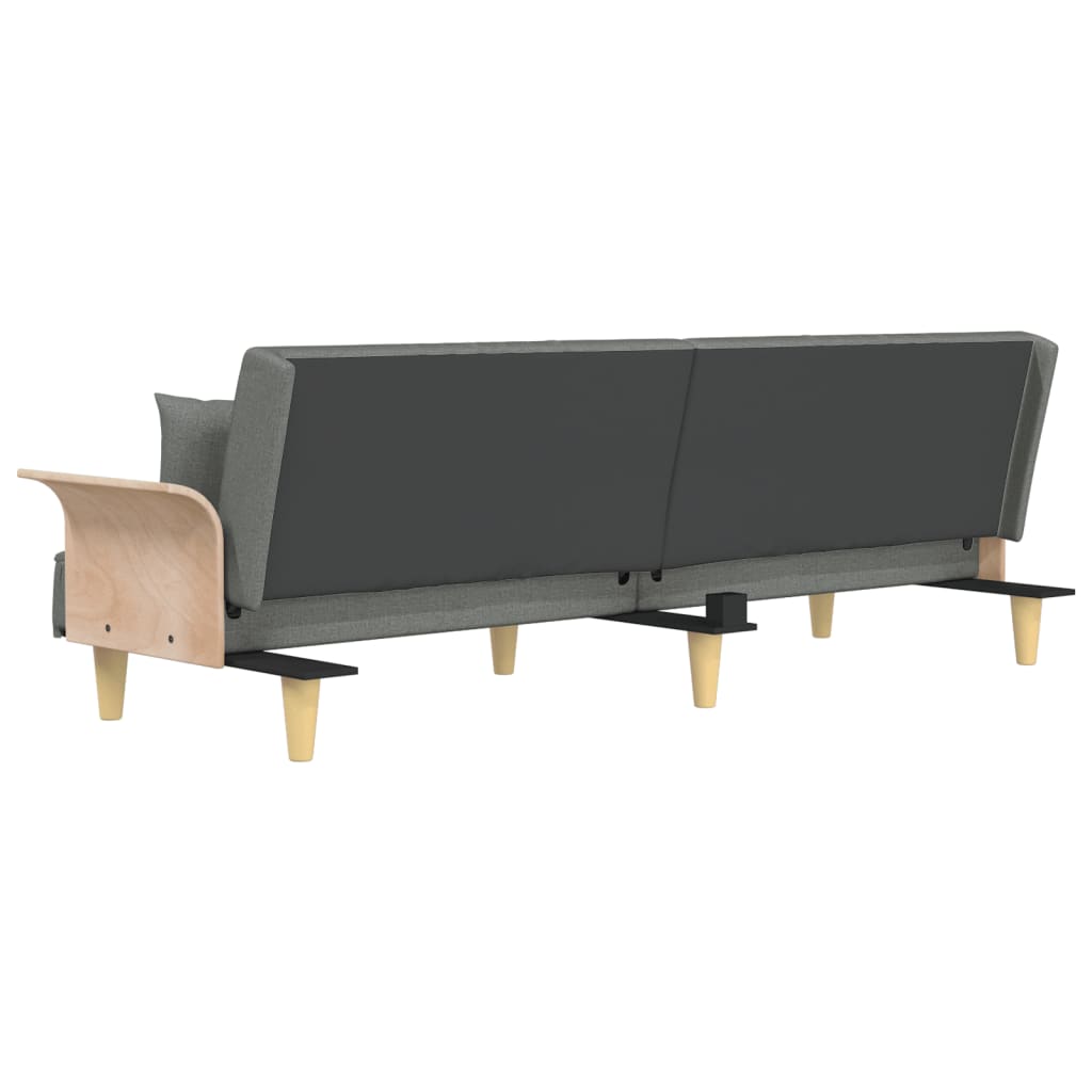 Sofá-cama com apoio de braços tecido cinzento-escuro