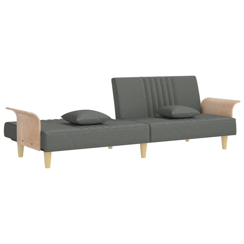 Sofá-cama com apoio de braços tecido cinzento-escuro