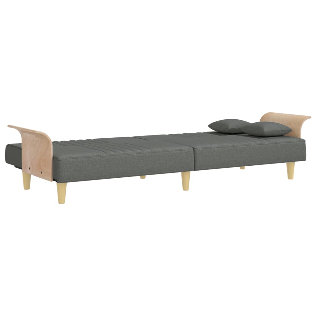Sofá-cama com apoio de braços tecido cinzento-escuro