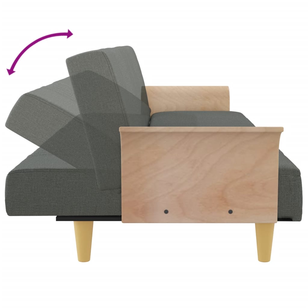 Sofá-cama com apoio de braços tecido cinzento-escuro