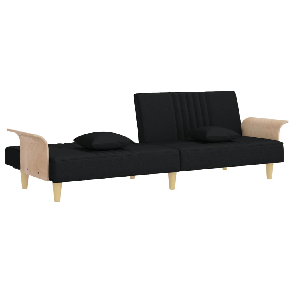 Sofá-cama com apoio de braços tecido preto