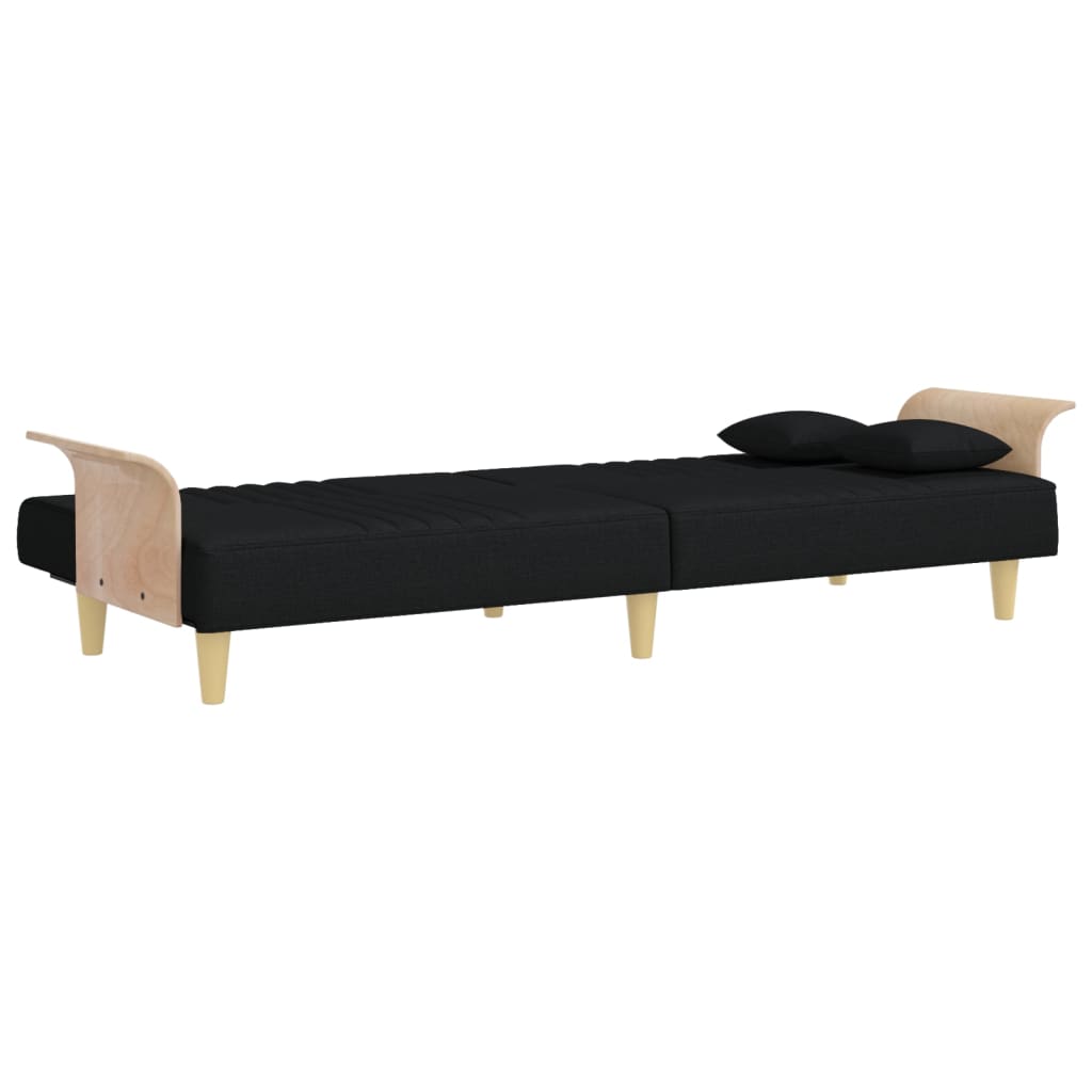 Sofá-cama com apoio de braços tecido preto