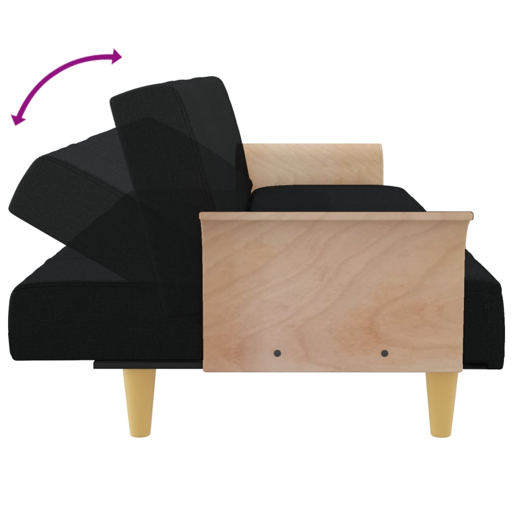 Sofá-cama com apoio de braços tecido preto