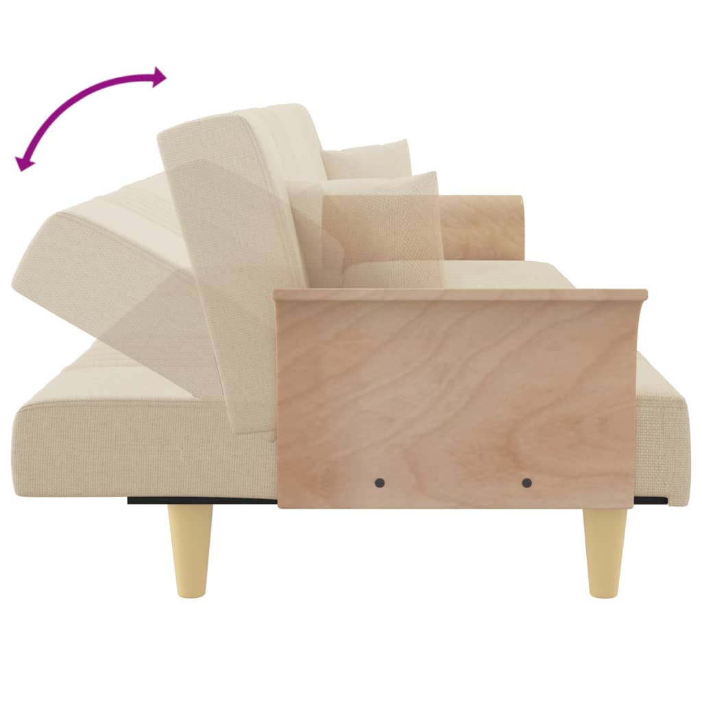 Sofá-cama com apoio de braços tecido cor creme