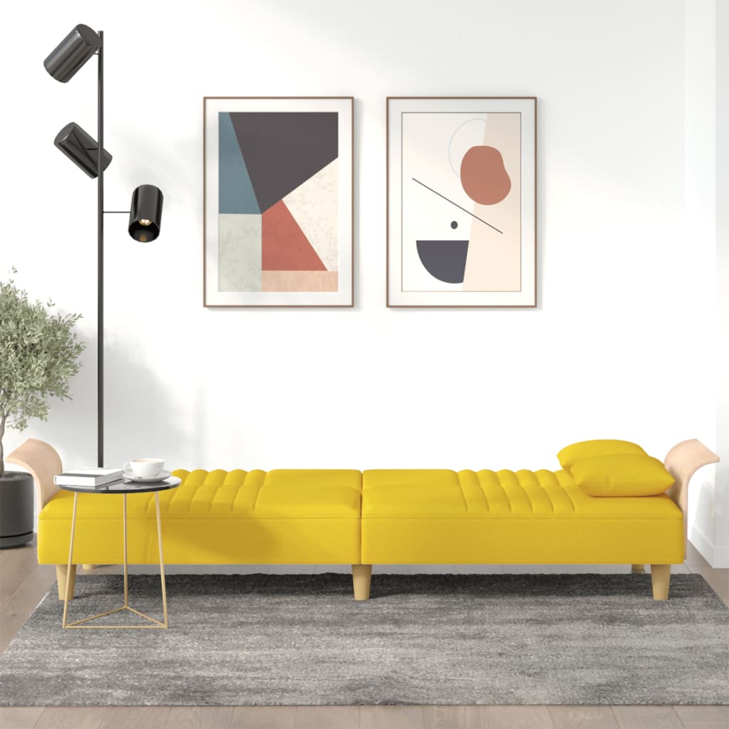 Sofá-cama com apoio de braços tecido amarelo-claro