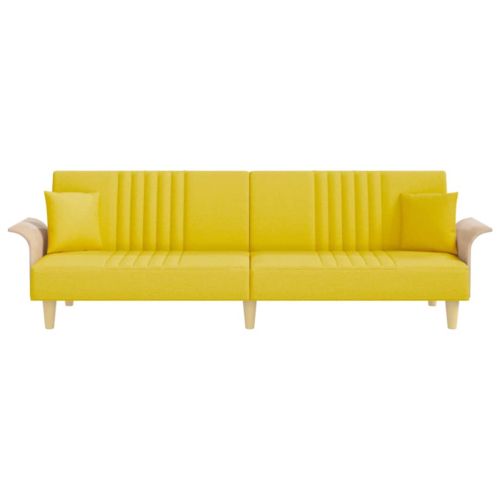 Sofá-cama com apoio de braços tecido amarelo-claro