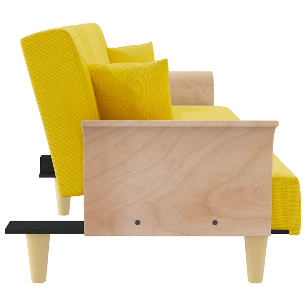 Sofá-cama com apoio de braços tecido amarelo-claro