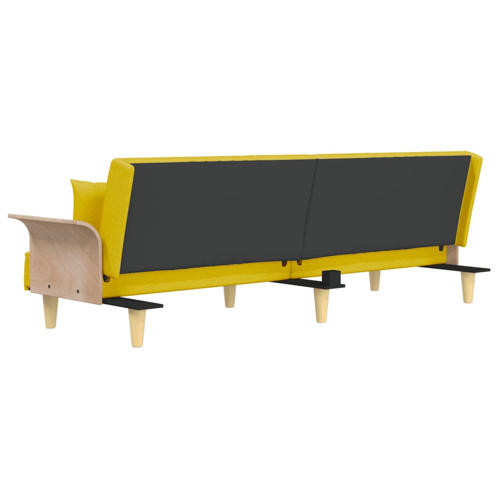 Sofá-cama com apoio de braços tecido amarelo-claro