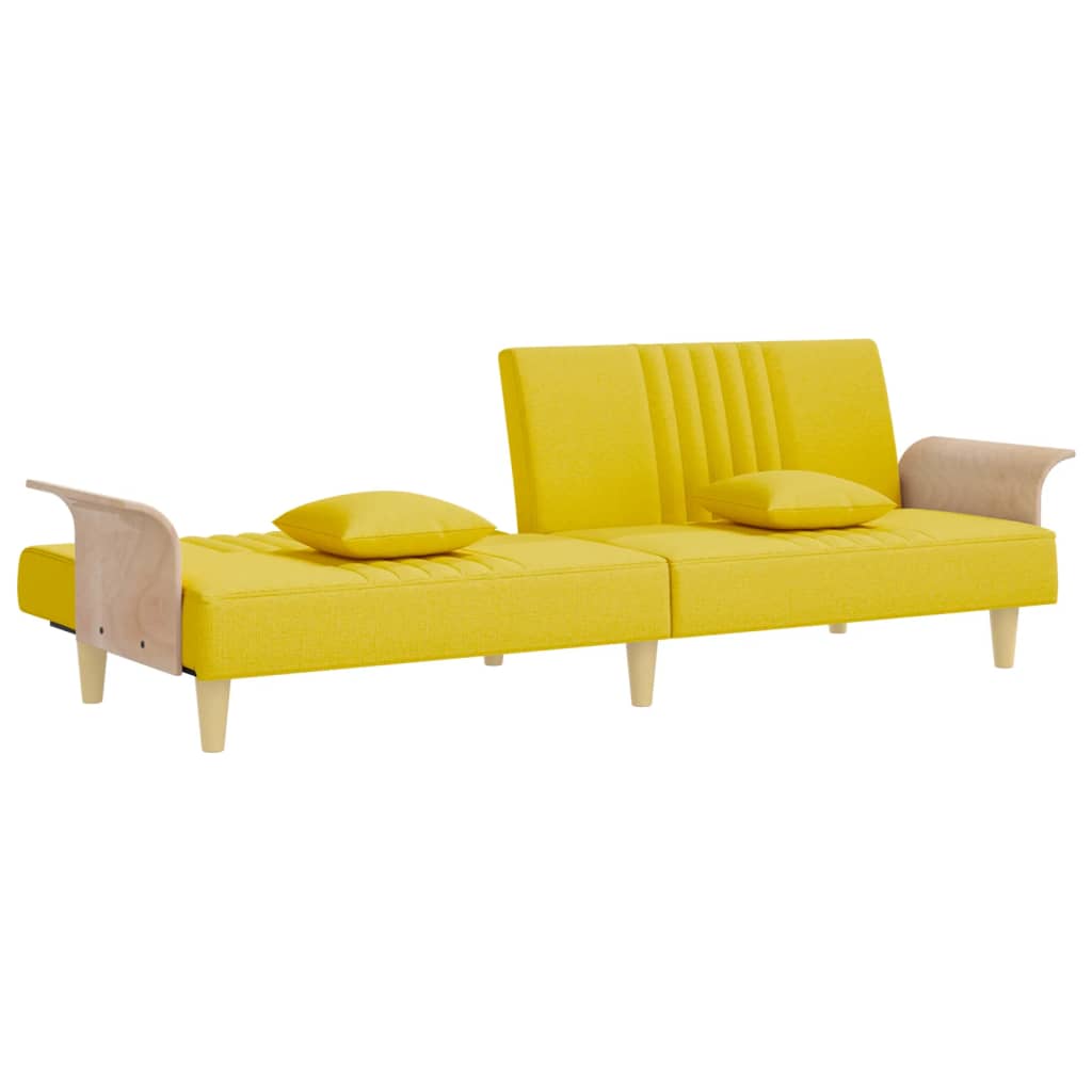 Sofá-cama com apoio de braços tecido amarelo-claro