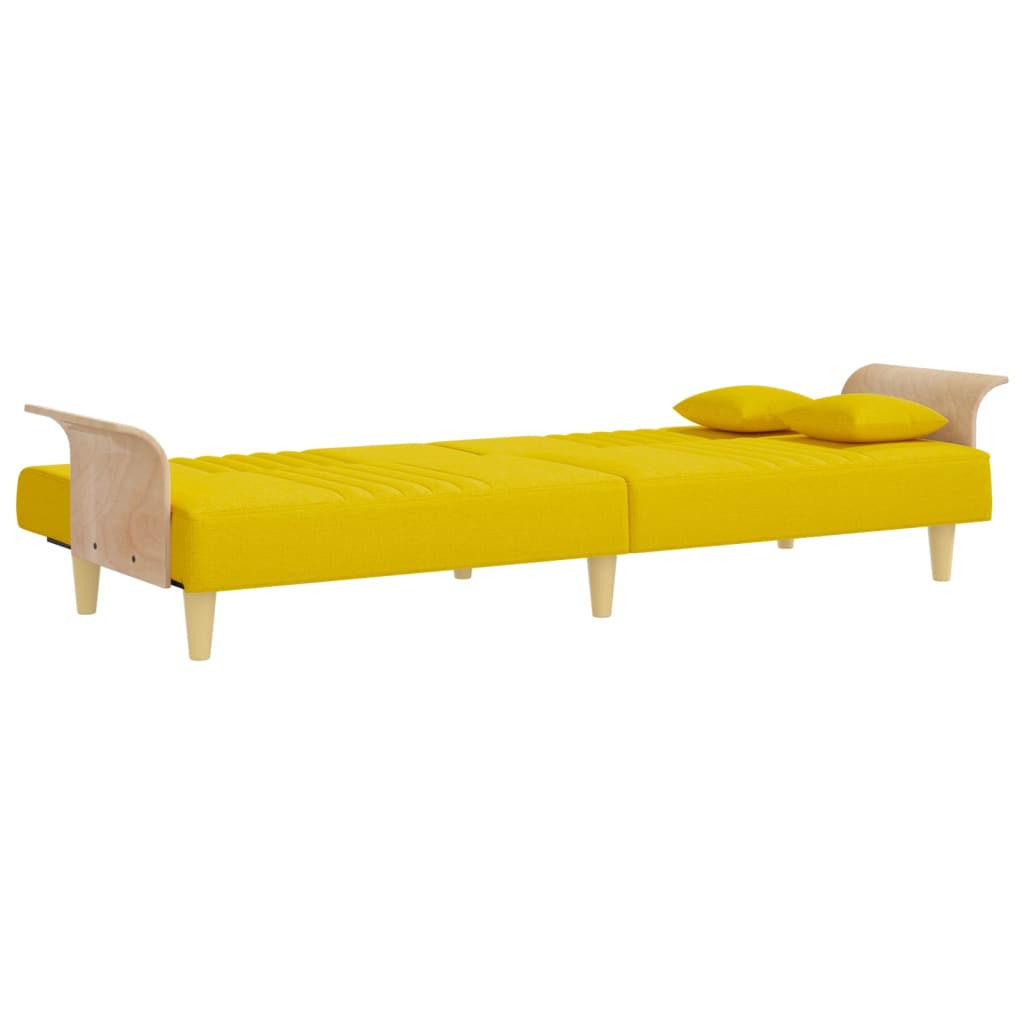 Sofá-cama com apoio de braços tecido amarelo-claro