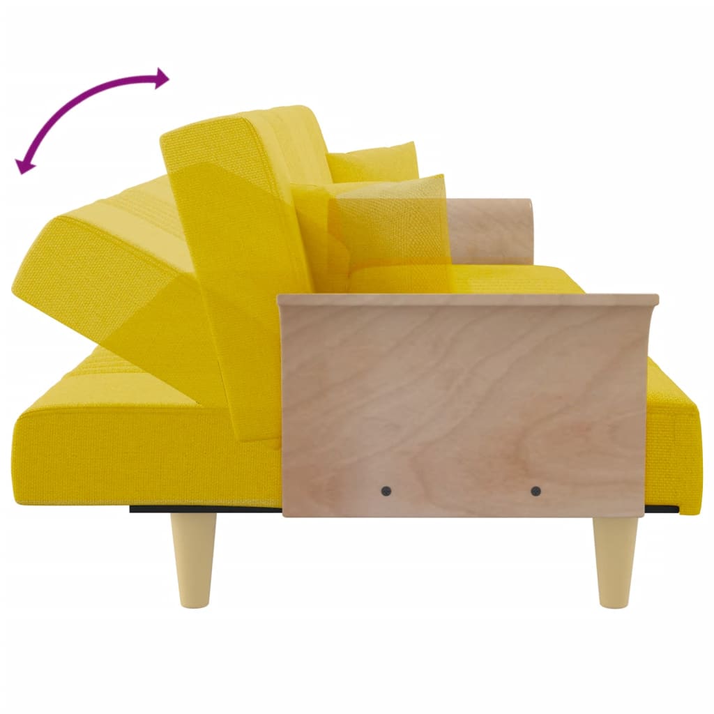 Sofá-cama com apoio de braços tecido amarelo-claro