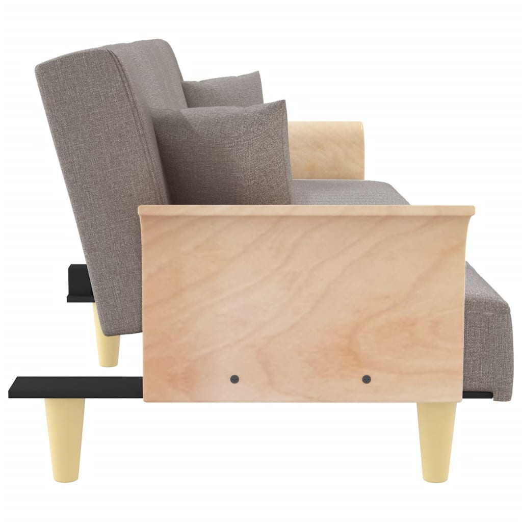 Sofá-cama com apoio de braços tecido cinzento-acastanhado