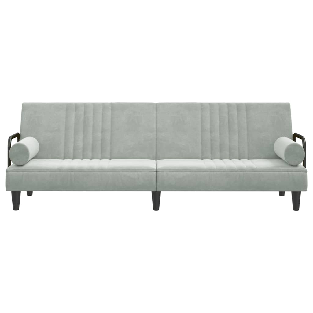 Light grey velvet sofa bed with armrests