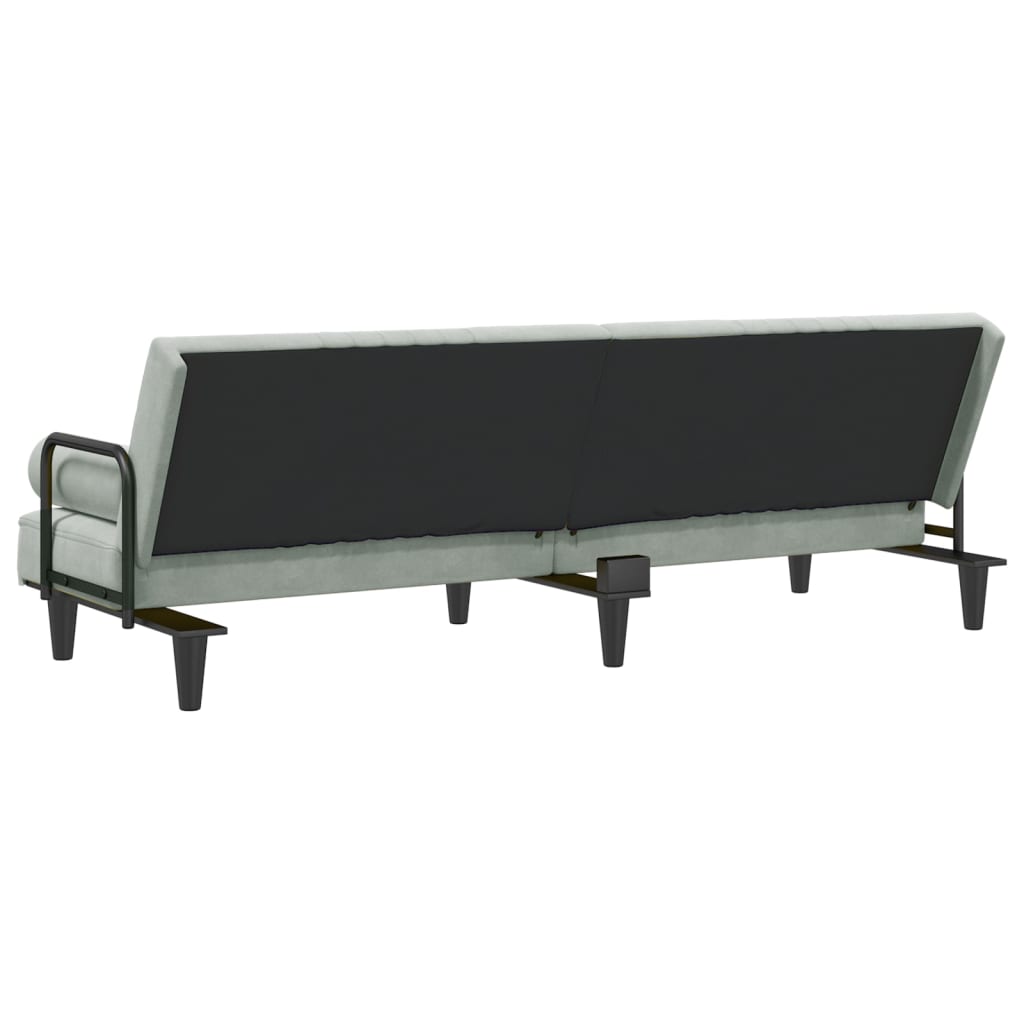 Light grey velvet sofa bed with armrests