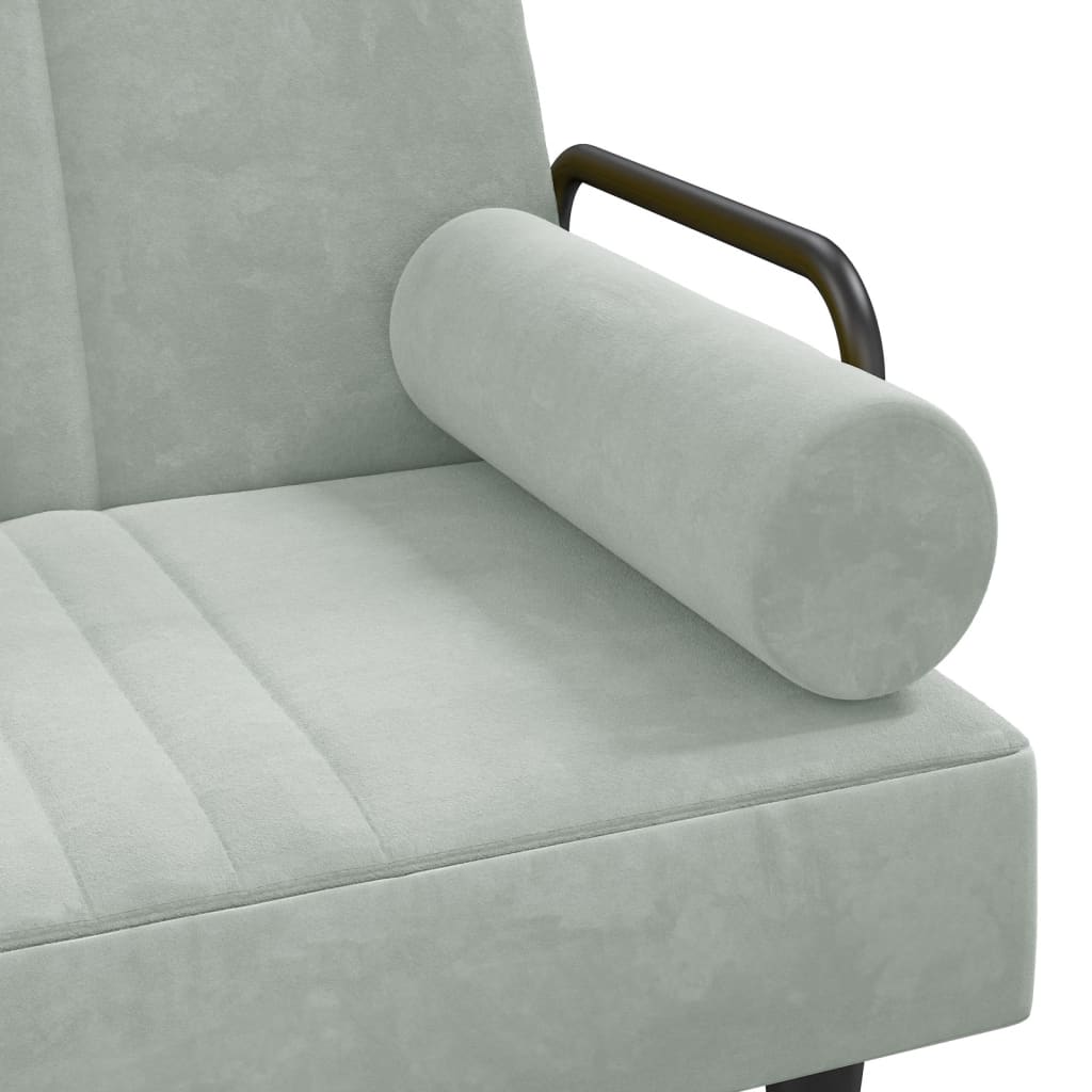 Light grey velvet sofa bed with armrests