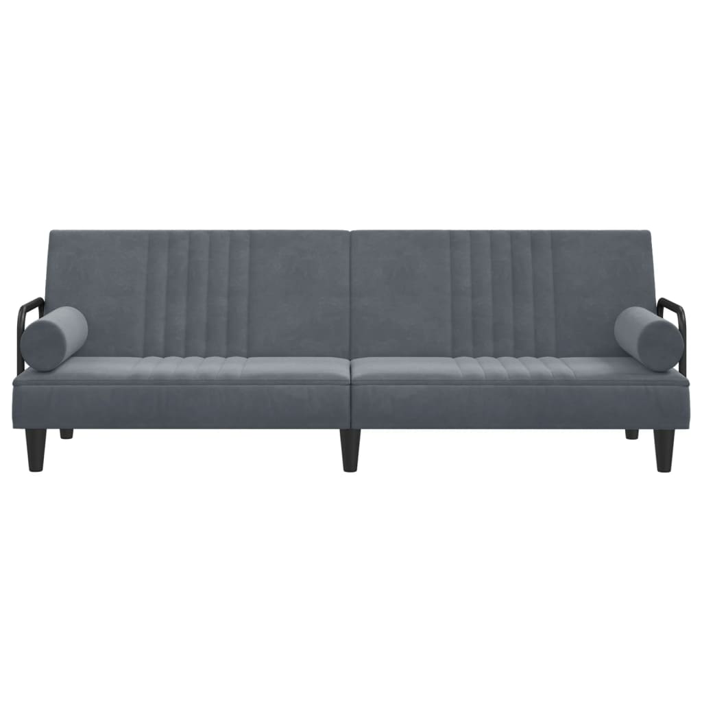 Sofá-cama com apoio de braços veludo cinzento-escuro