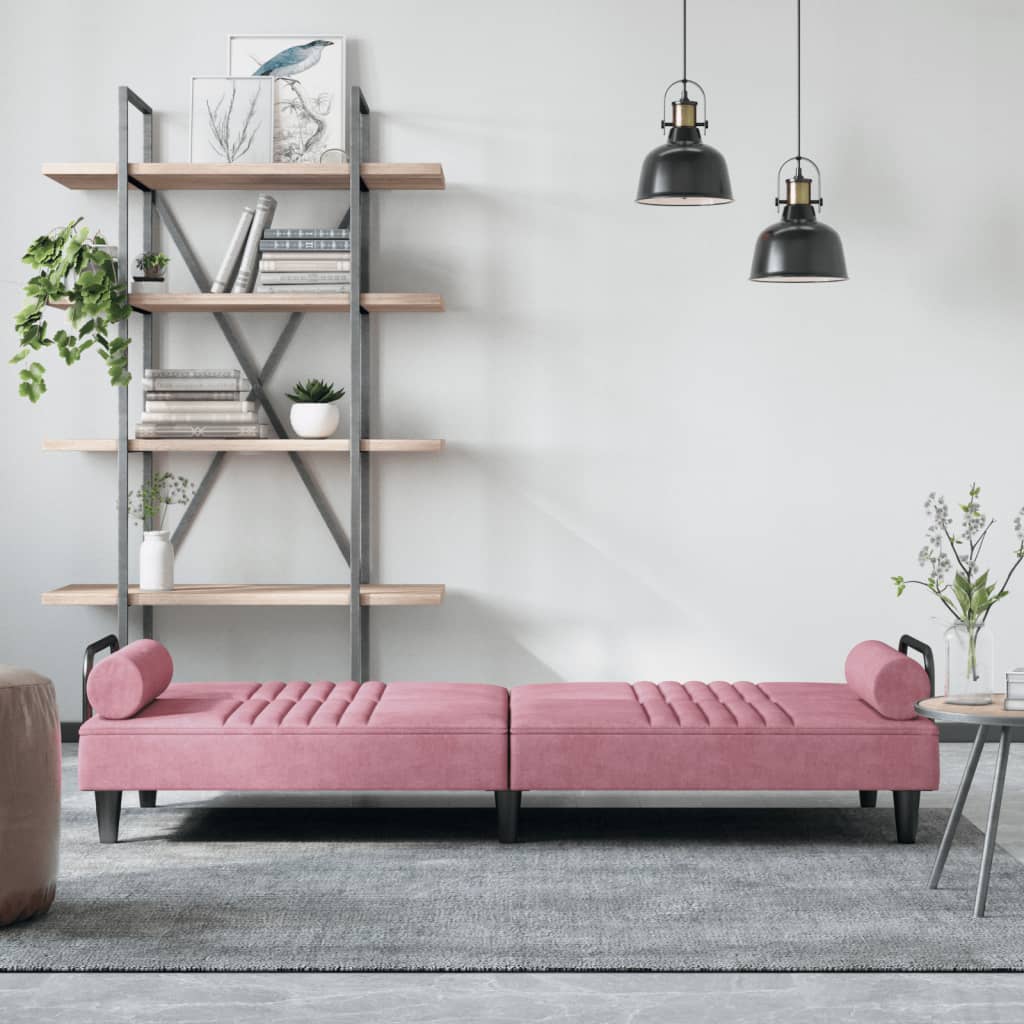 Sofá-cama com apoio de braços veludo rosa