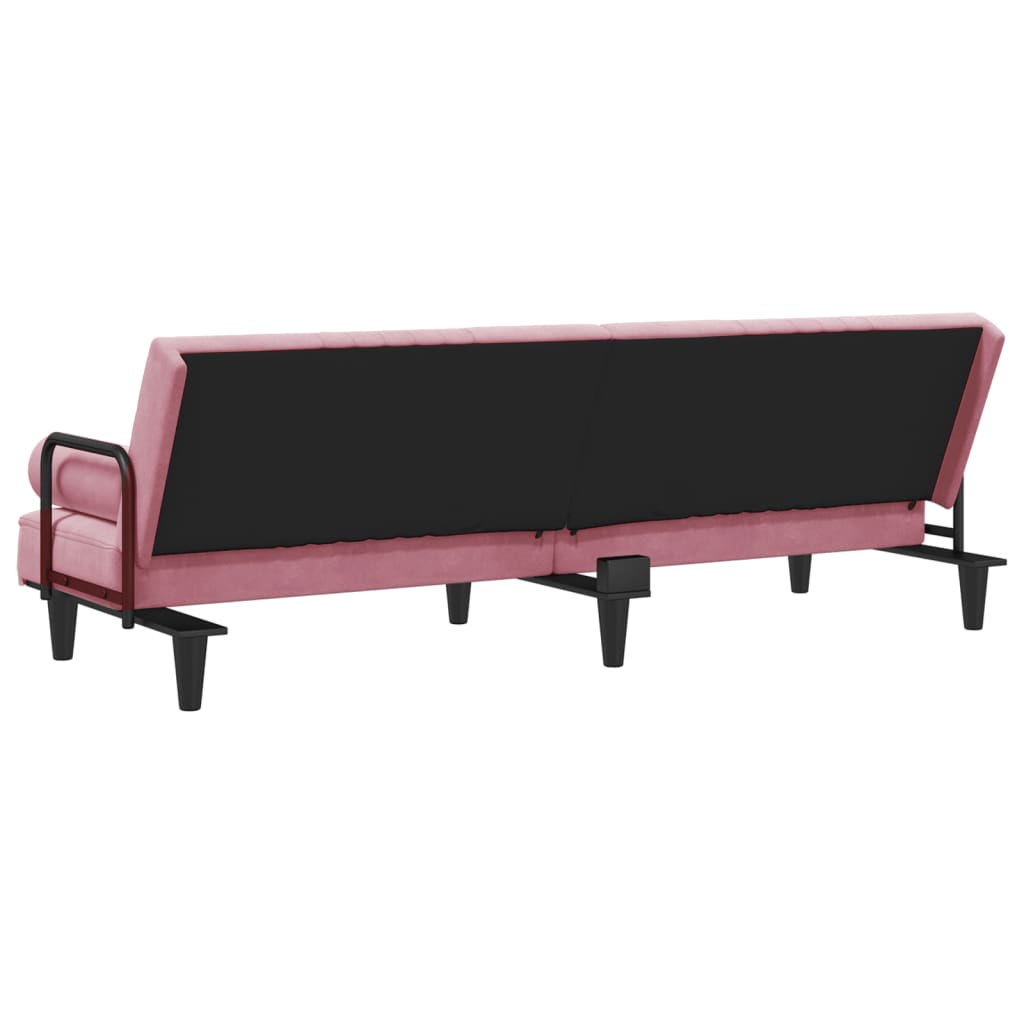 Sofá-cama com apoio de braços veludo rosa