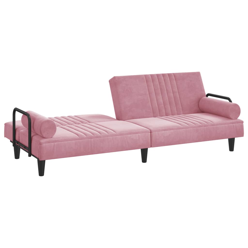 Sofá-cama com apoio de braços veludo rosa