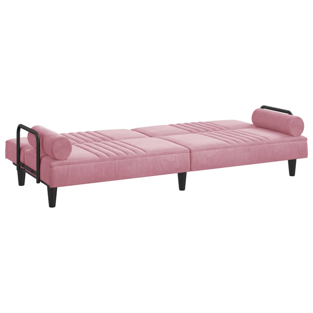Sofá-cama com apoio de braços veludo rosa