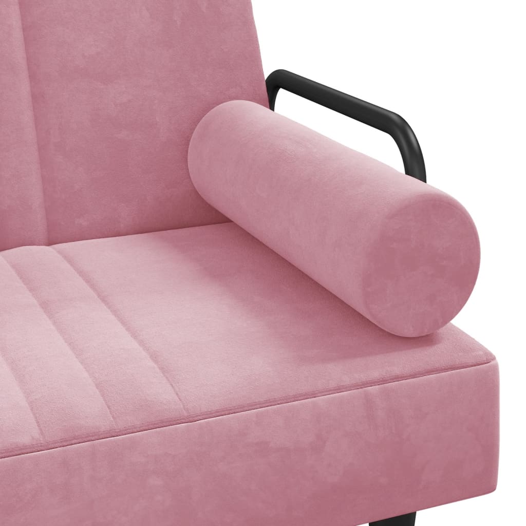 Sofá-cama com apoio de braços veludo rosa