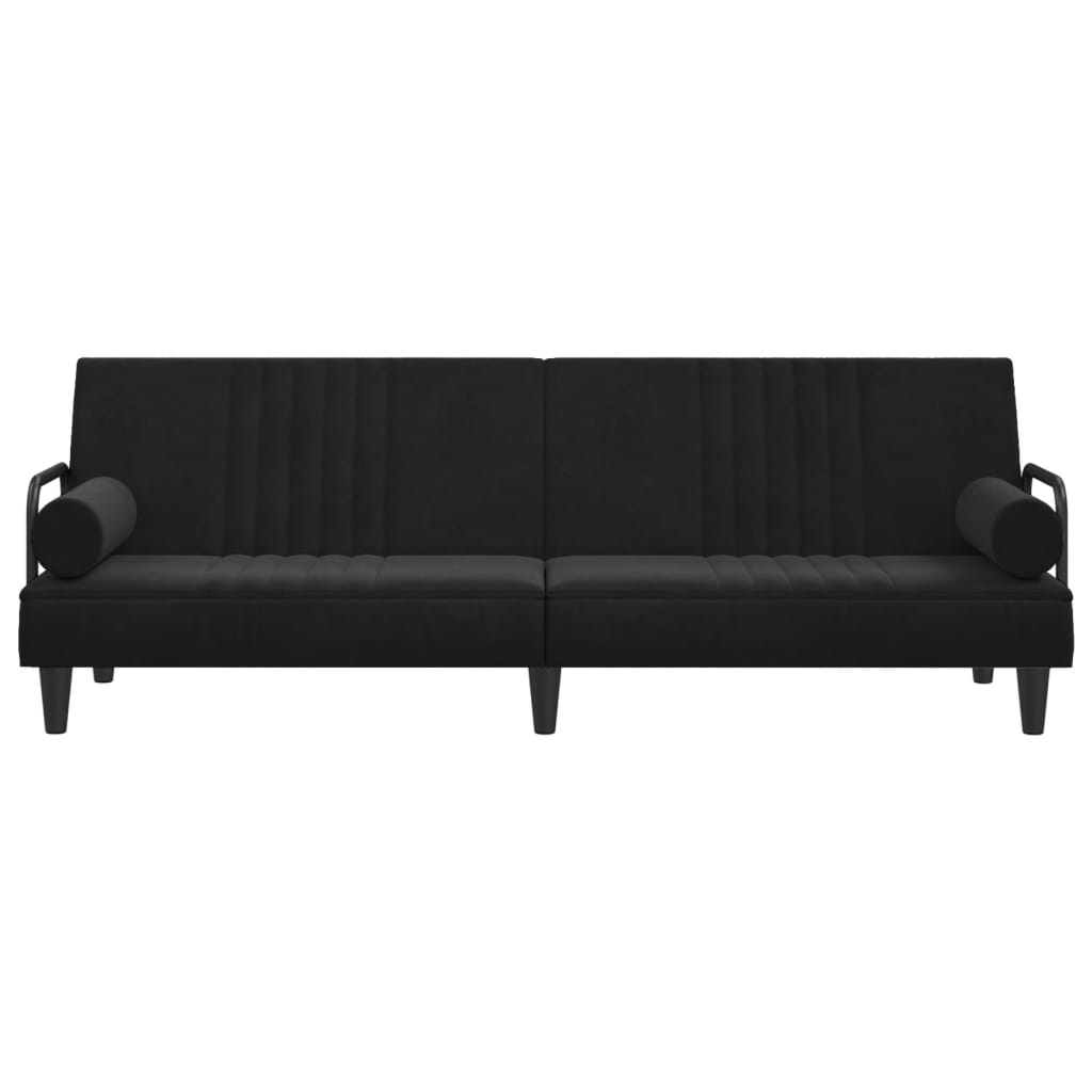 Sofá-cama com apoio de braços veludo preto