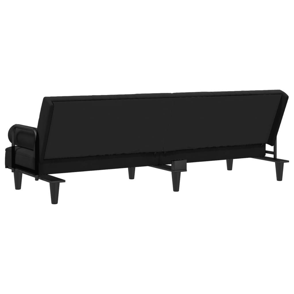 Sofá-cama com apoio de braços veludo preto